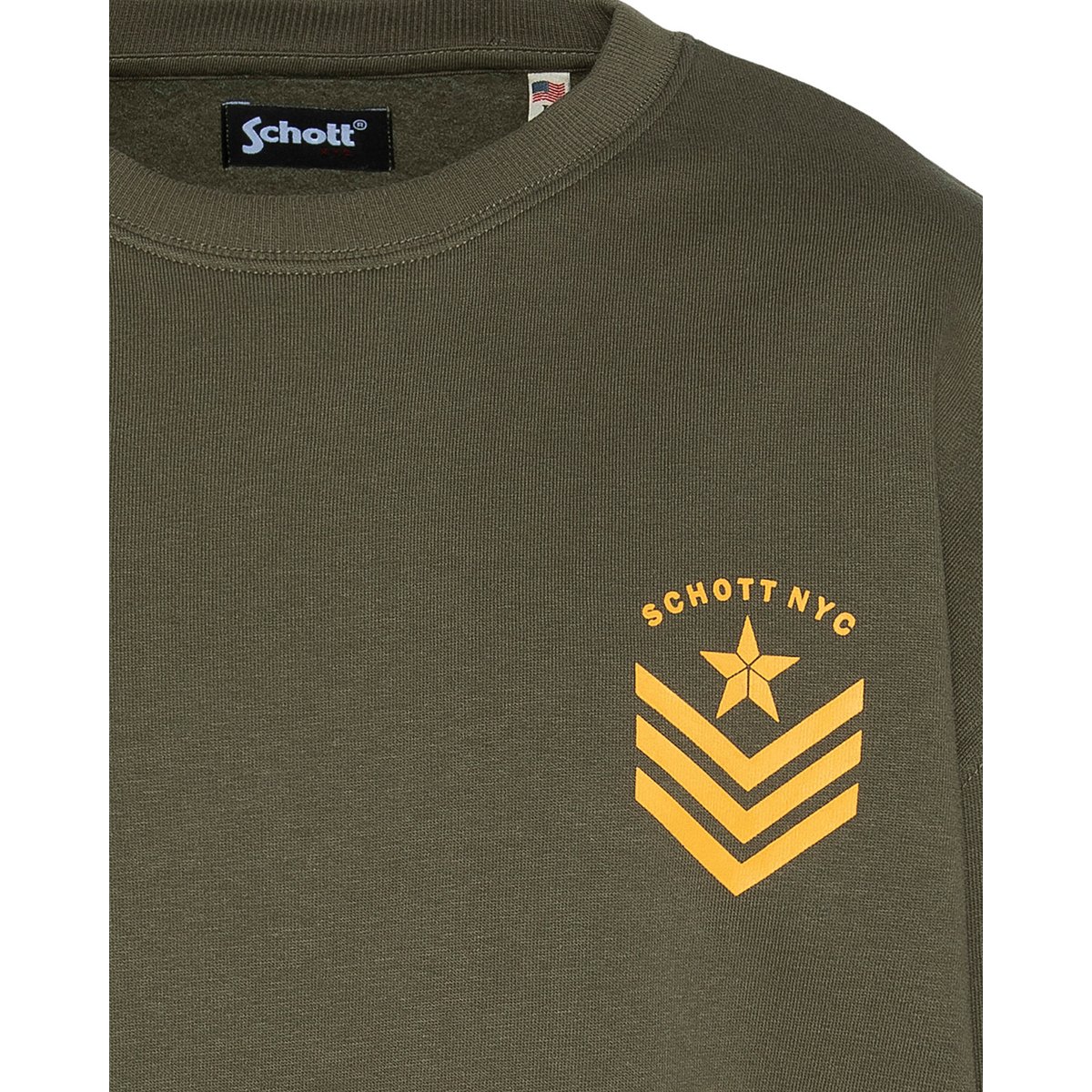 Sweatshirt imprimé army col rond kaki, SCHOTT