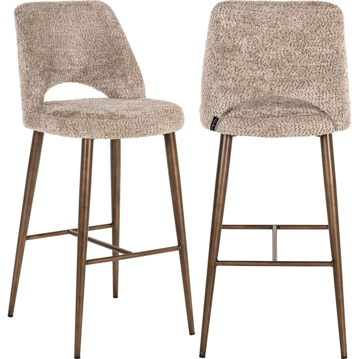 Tabouret de bar bouclette beige naturel et bronze, RECOLLECTION