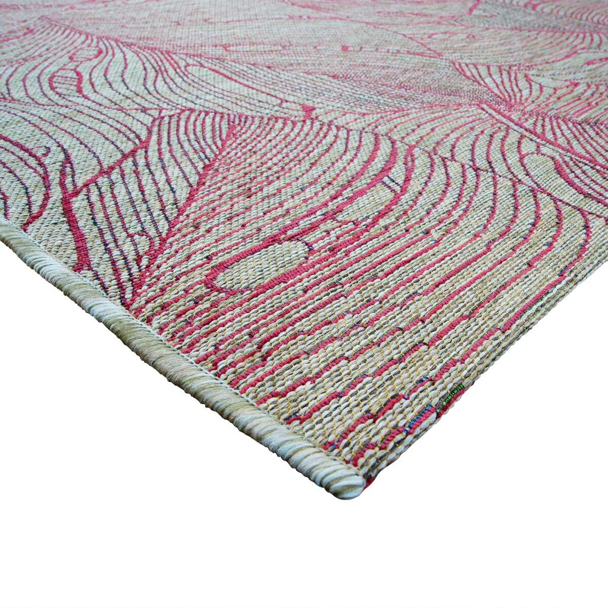 Tapis extérieur intérieur  bordeaux motif feuillage ORSA beige et bordeaux, THE DECO FACTORY