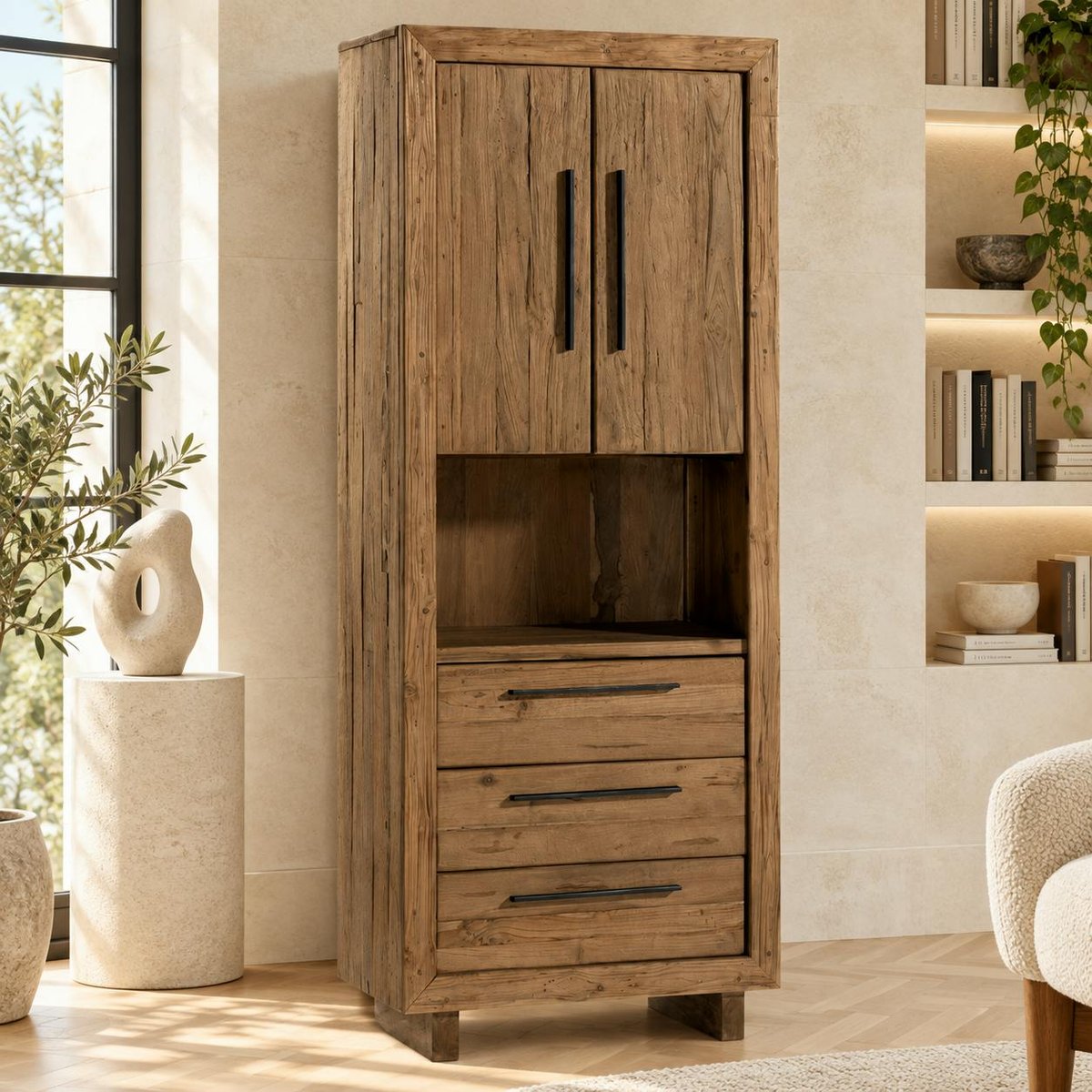 Colonne de rangement en teck recyclé naturel KERALA bois naturel, PIER IMPORT