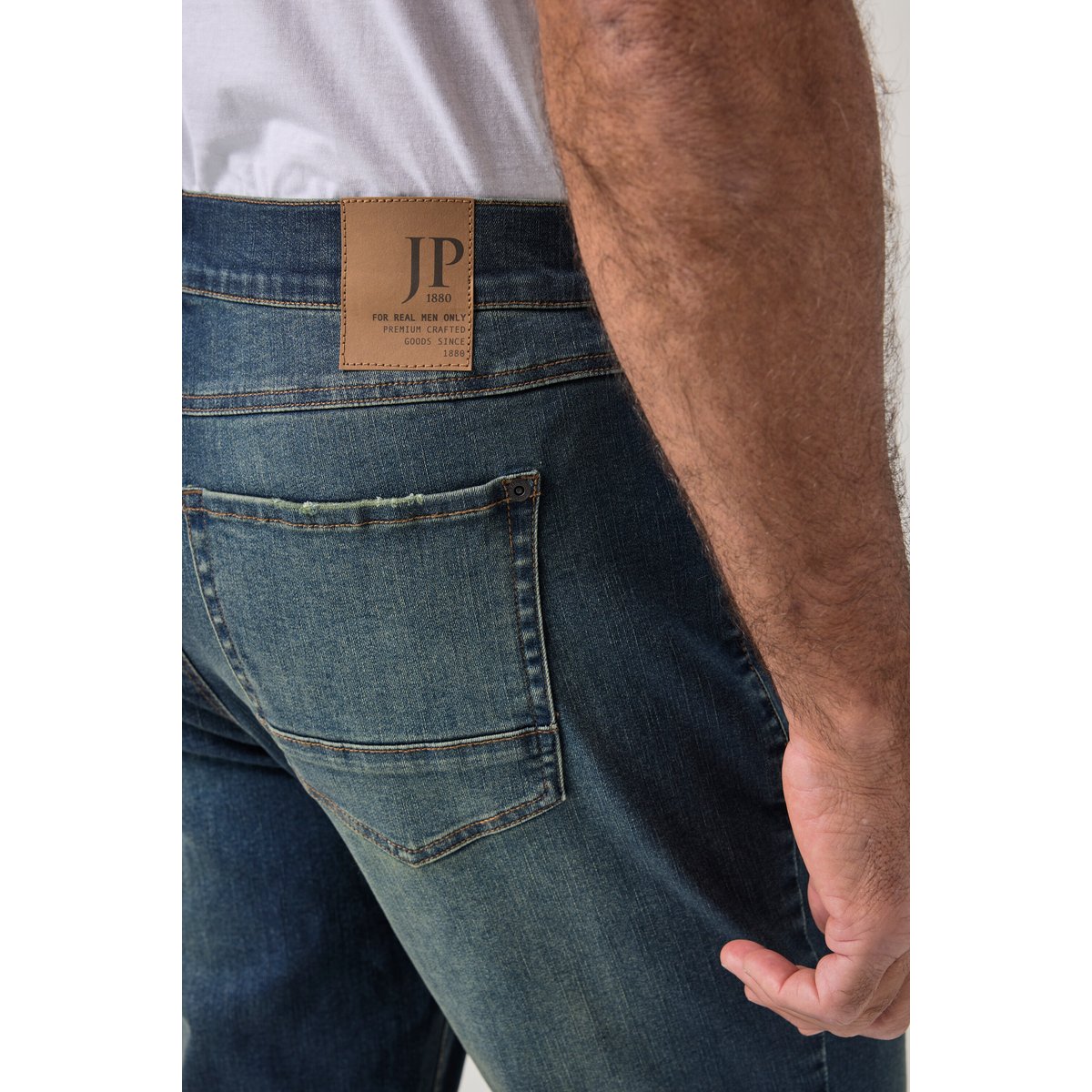 Jean esprit vintage 5 poches, tissu denim bleu jean, JP1880