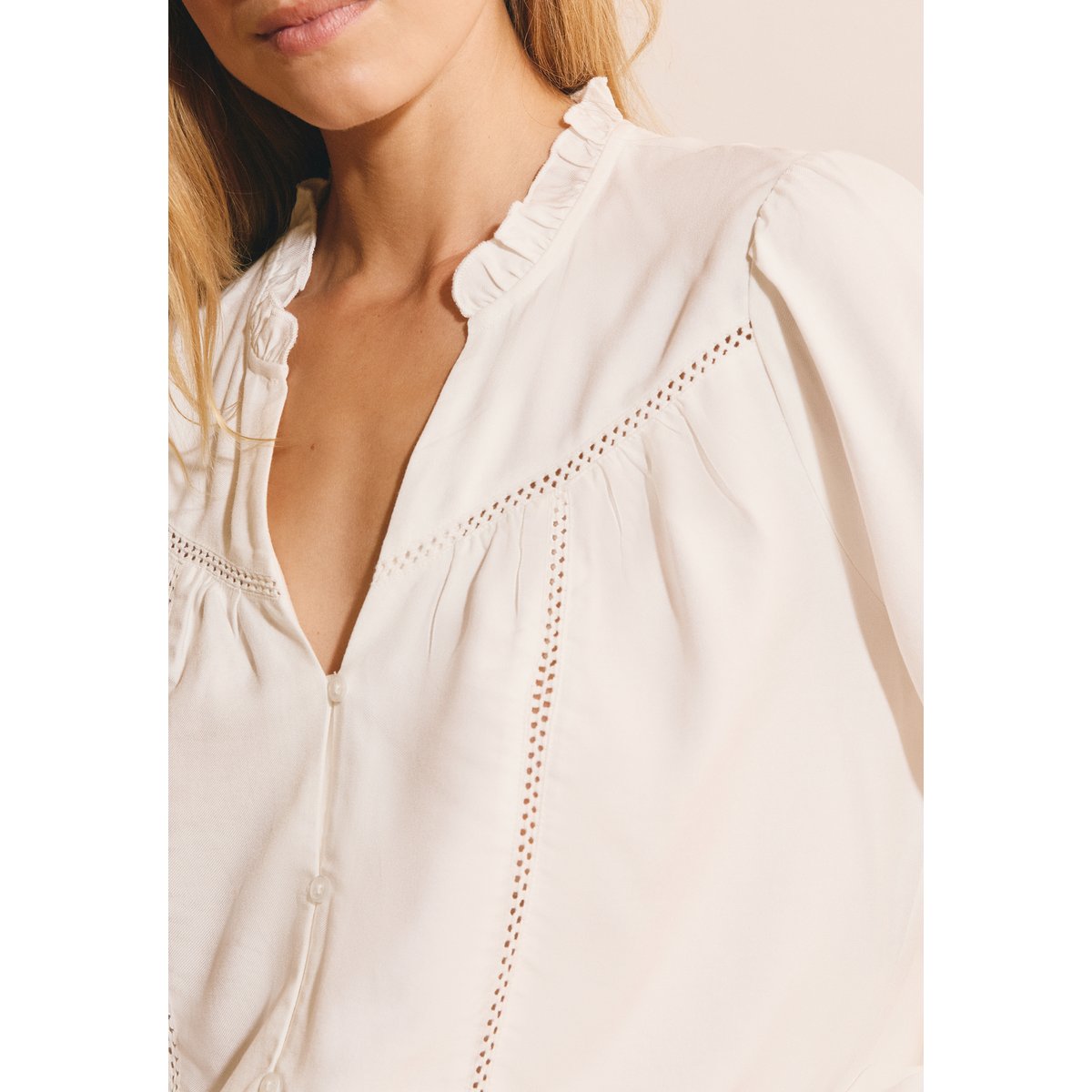 Blouse avec broderie BLONDINE BROD blanc, ETAM