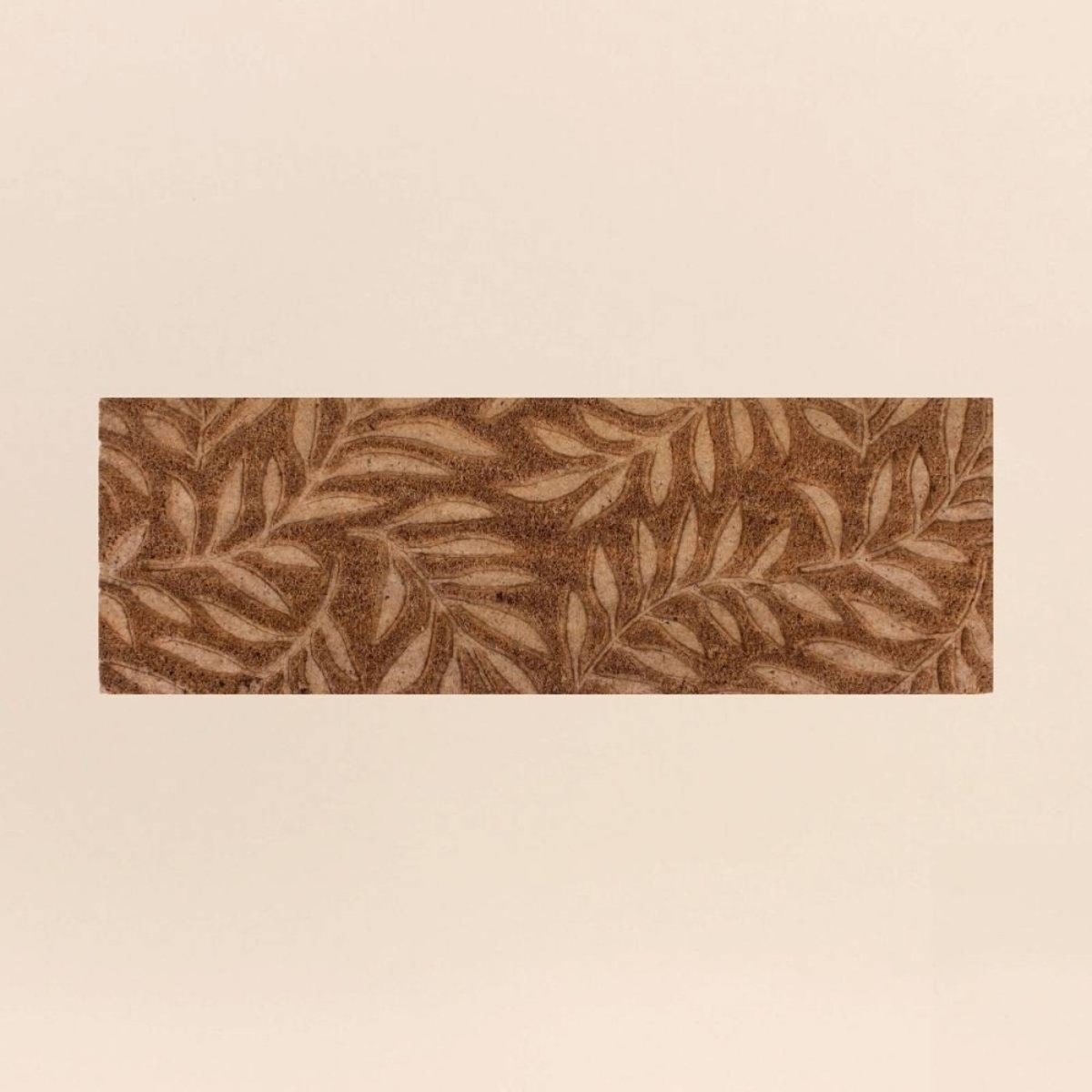 Paillasson de marche coco embossé feuillages 25x75cm marron, ORNAMI
