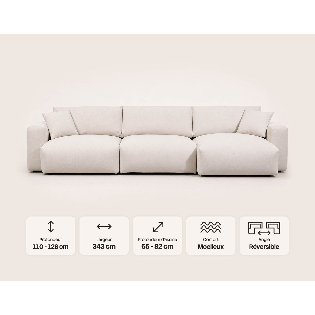 canapé d'angle réversible 5 places en tissu, JULINE beige, BEST MOBILIER