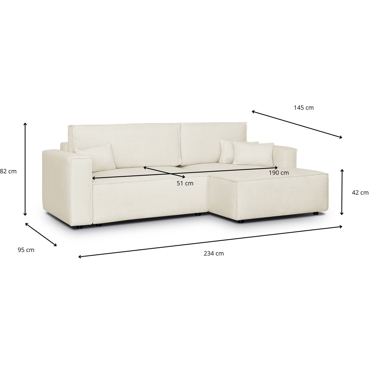 Canapé d'angle à droite convertible 3 places en tissu chenille - ASTI beige, HOMIFAB