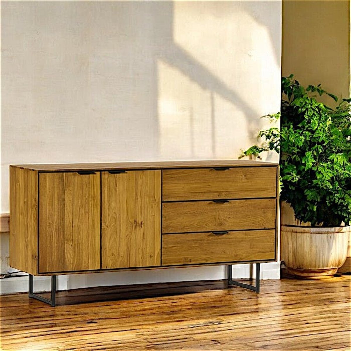 Buffet en teck recyclé 2 portes DEPOK bois naturel, PIER IMPORT