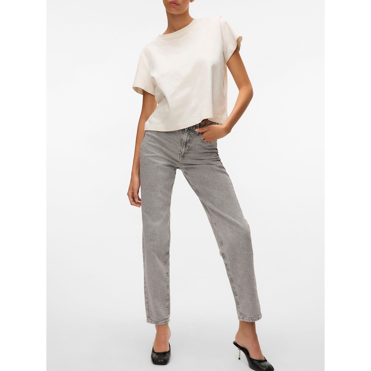 Mom jeans met hoge taille grijs, VERO MODA