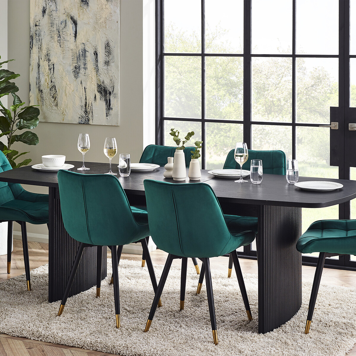 Lucien Fluted Wood Extending Dining Table black, SO'HOME