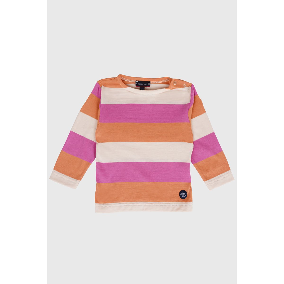 Marinière larges rayures Bébé en coton léger scotch / coral gold / lupi, ARMOR-LUX