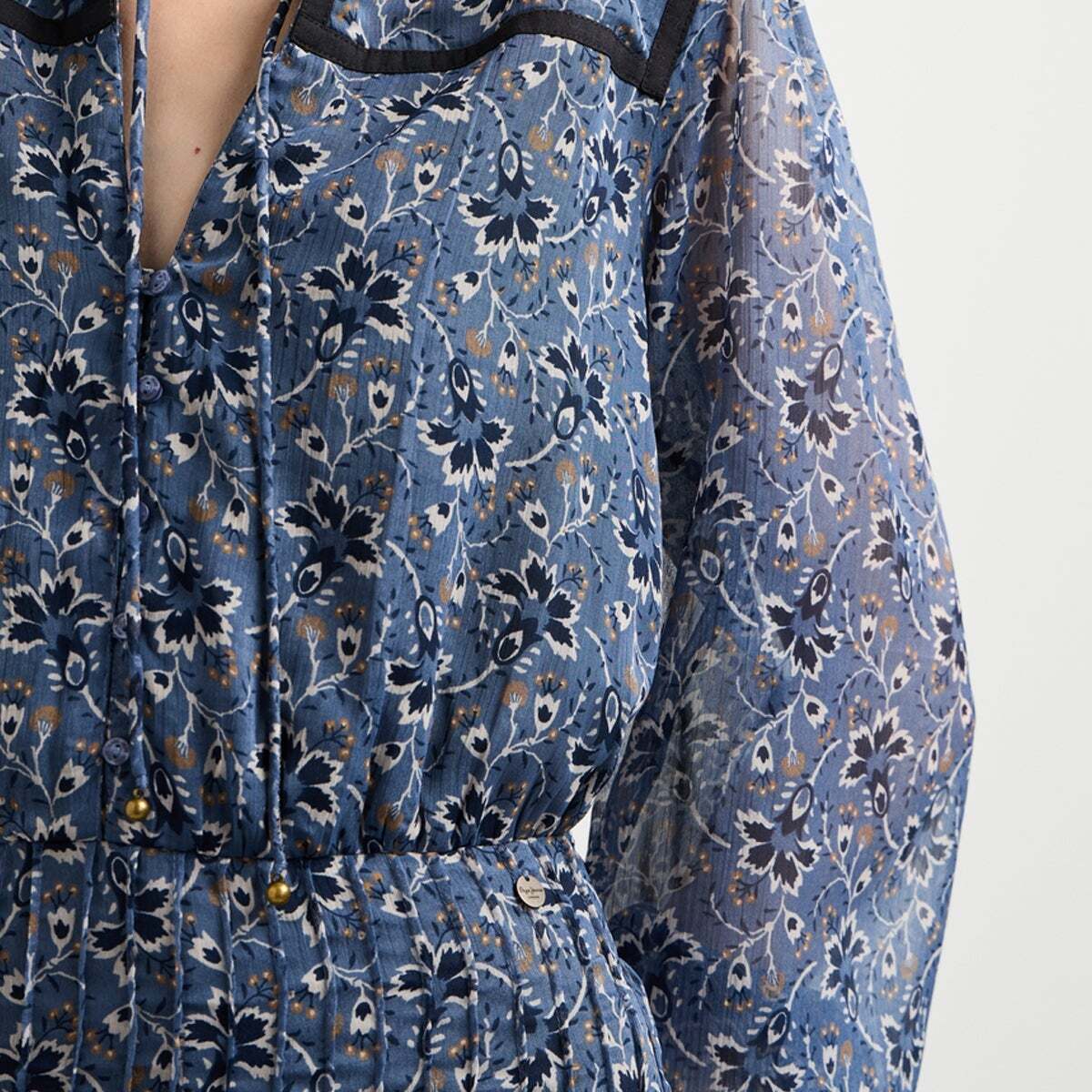 Robe Courte En Chiffon À Imprimé Floral bleu acier, PEPE JEANS
