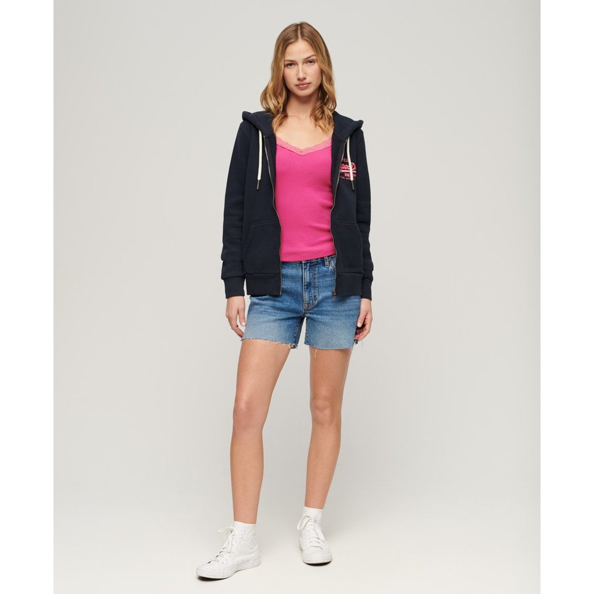 Sweat à capuche zippé à motif fluo bleu marine éclipse, SUPERDRY