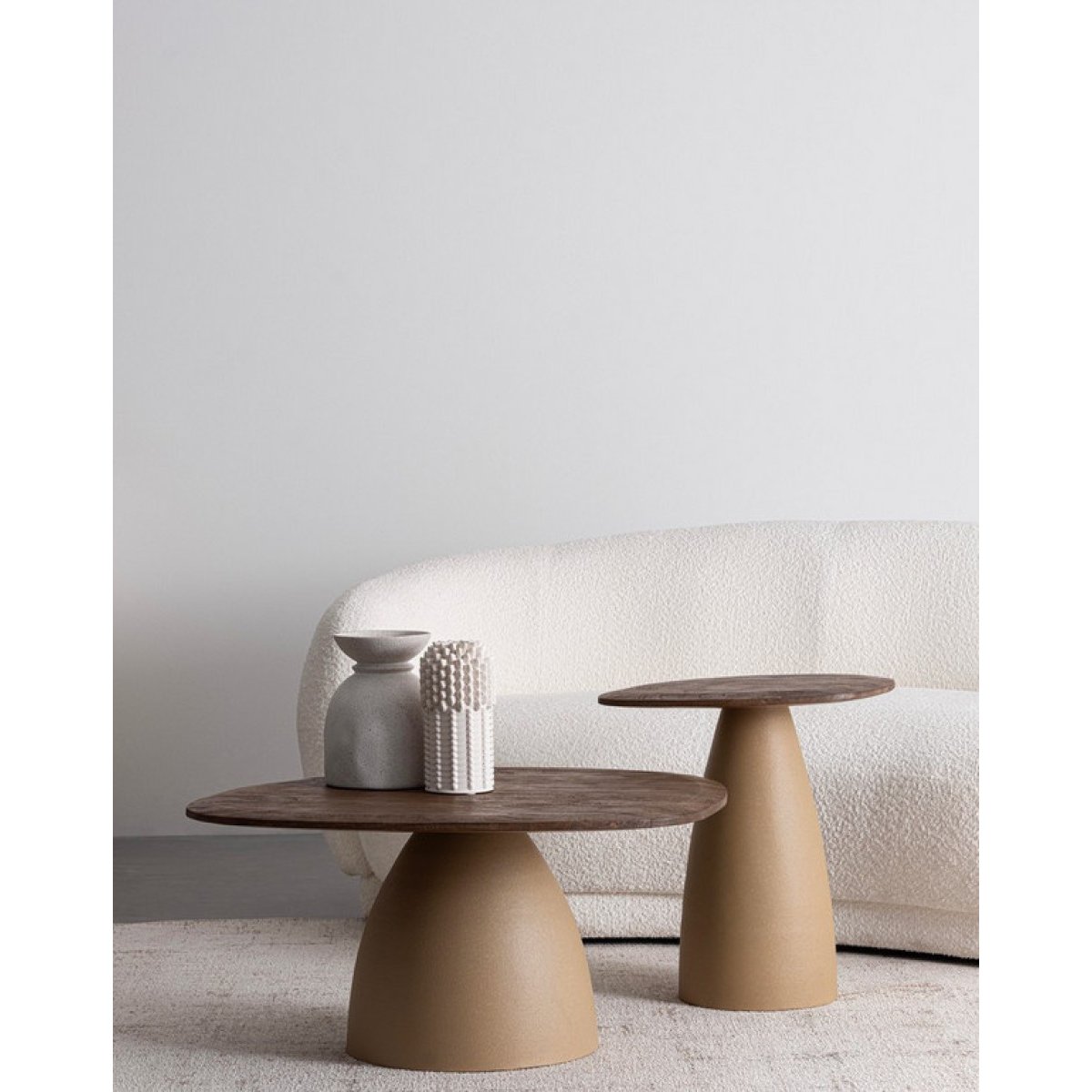Set de 2 tables en bois et métal - STANLEY plateaux marron, pieds beige, MATHI DESIGN
