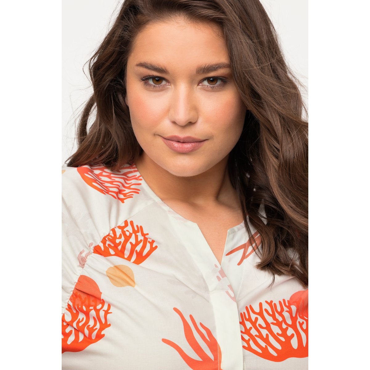 Chemisier motif corail en coton bio à col pop corn, ULLA POPKEN