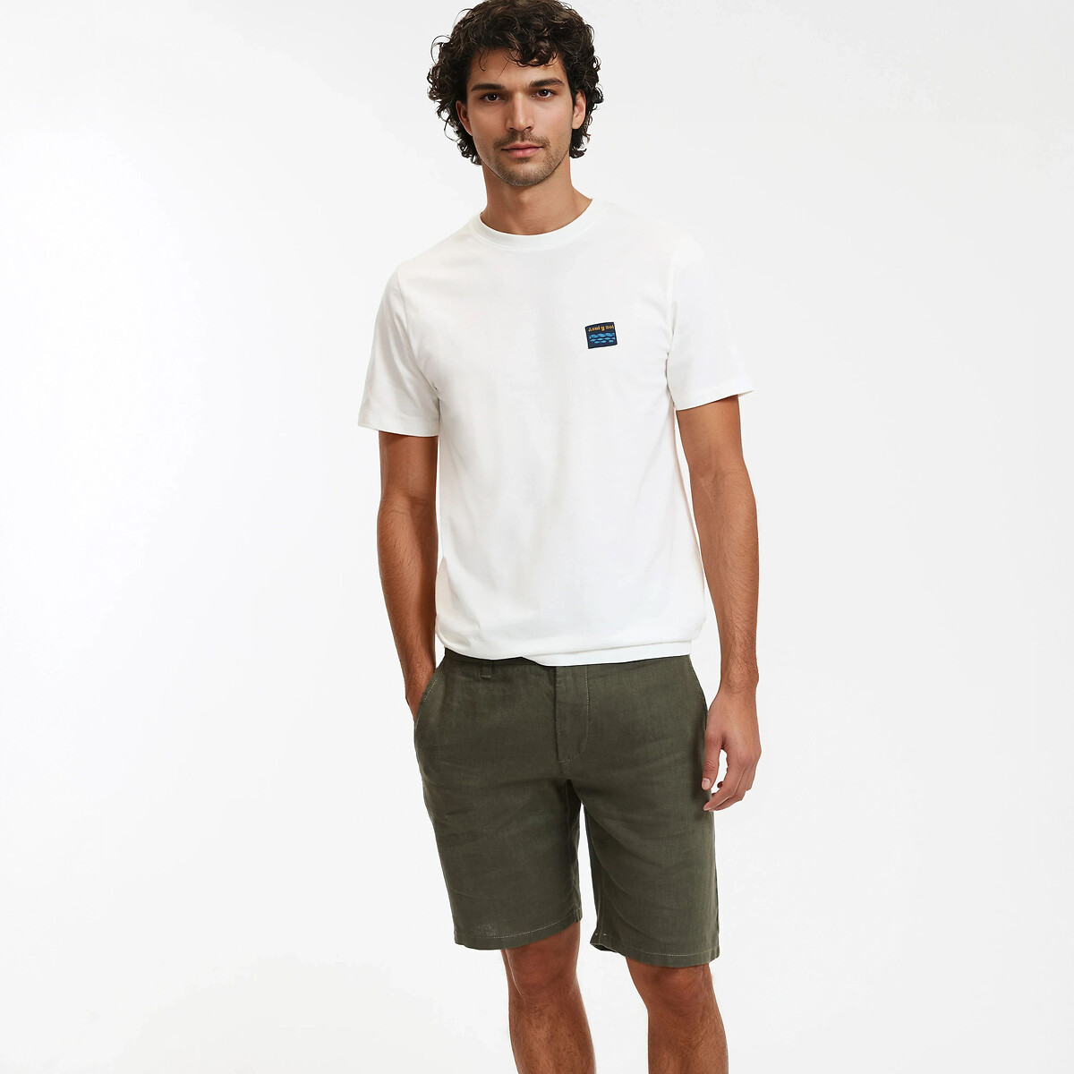 Camiseta regular fit con parche en el pecho con olas crudo, LA REDOUTE COLLECTIONS