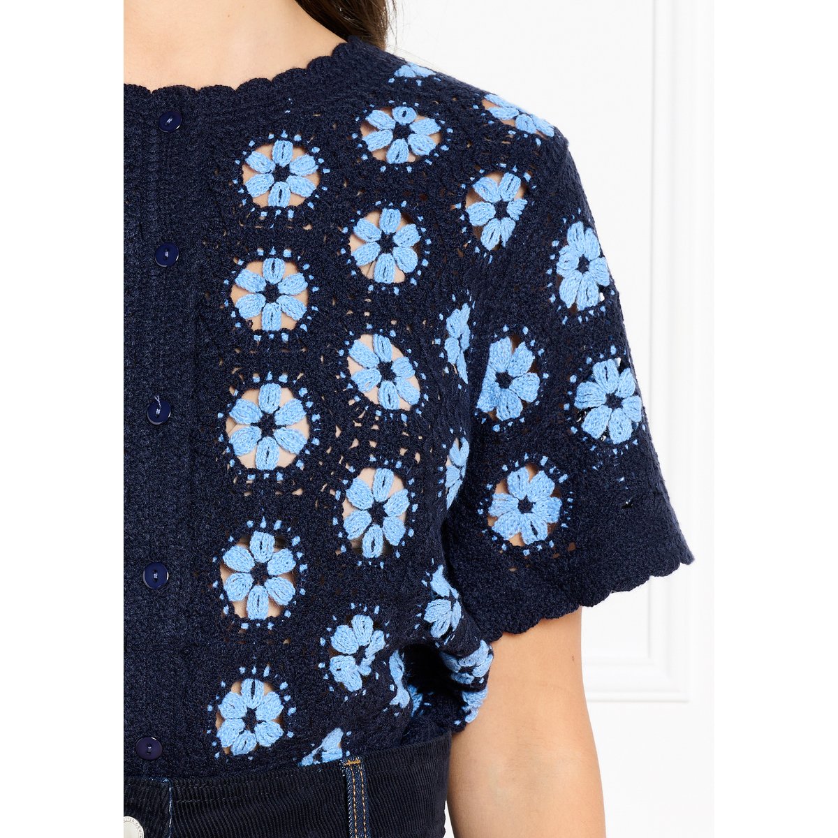 Cardigan en crochet fleuri bleu clair, LOLALIZA
