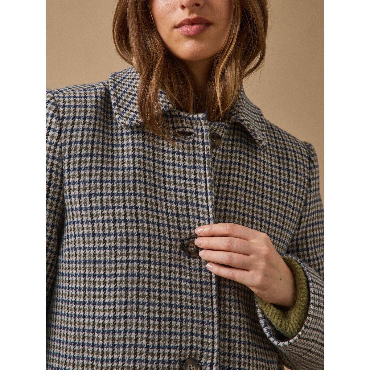 Manteau lainage pied-de-poule pied de poule bleu/gris, CYRILLUS