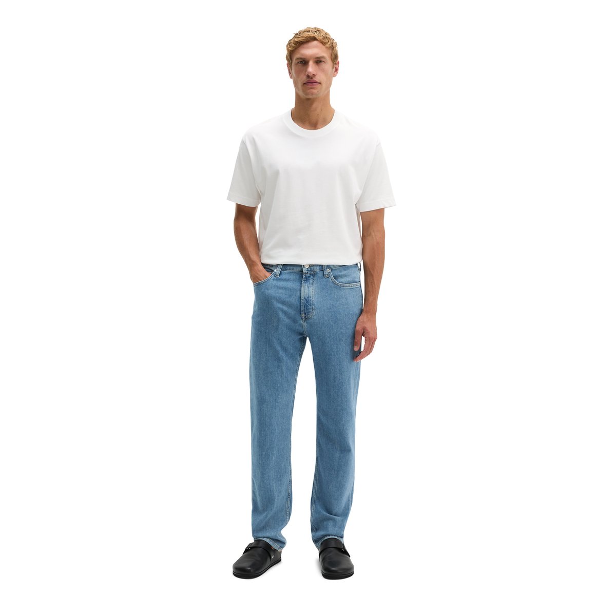 Jeans modèle Kalmo droit en coton bio mélangé bleu moyen, MARC O'POLO