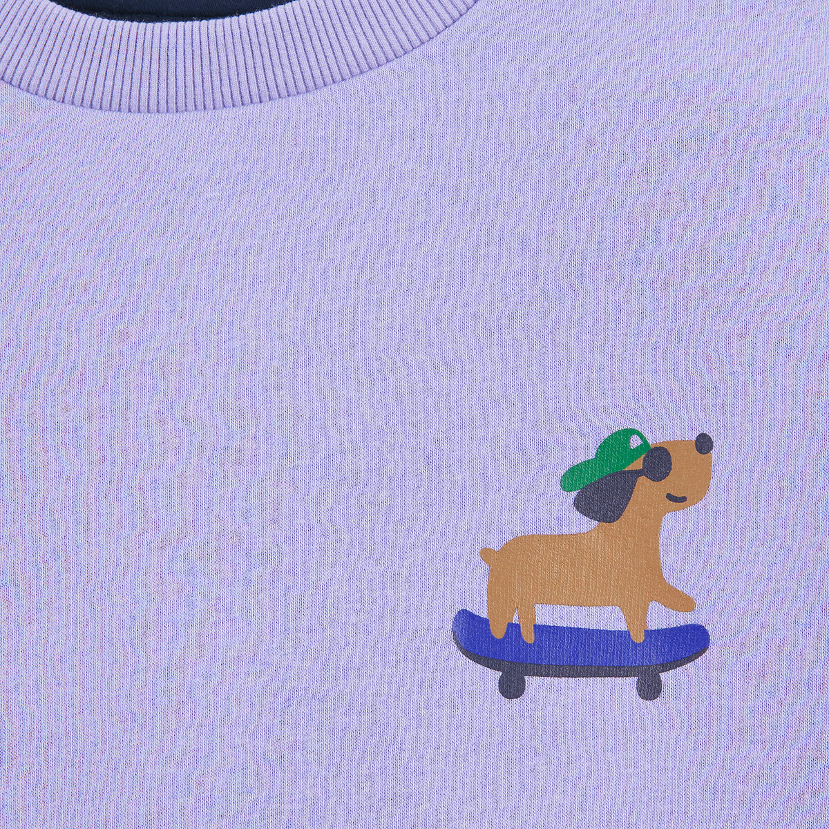 Sweater in molton met ronde hals, tekst en hondenmotief paars, LA REDOUTE COLLECTIONS