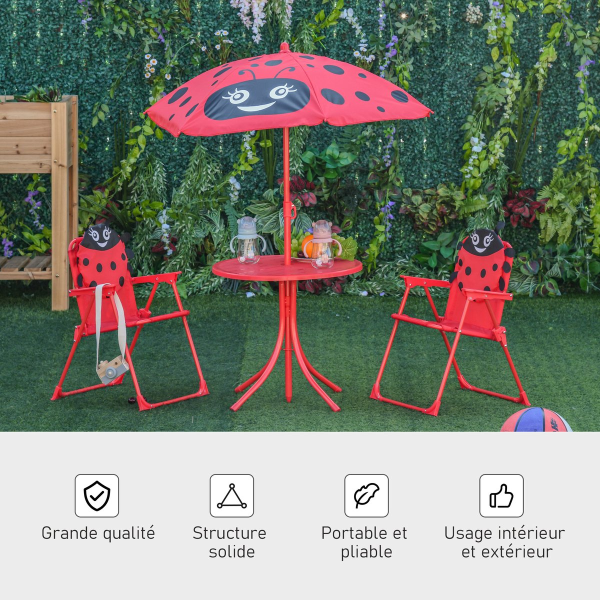 Ensemble de table et chaises de jardin pour rouge, OUTSUNNY