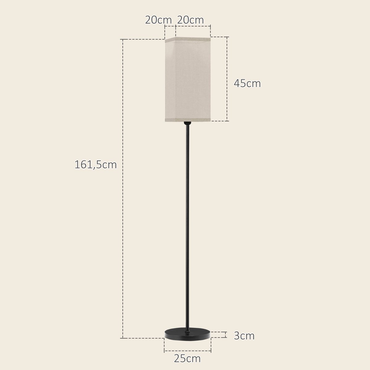 Lampadaire Métal Noir noir, HOMCOM