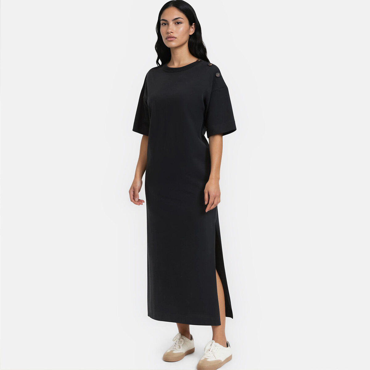 Robe longue jersey, boutonnage épaule noir, LA REDOUTE COLLECTIONS
