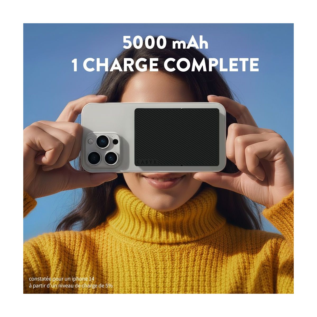 Batterie externe 5000 mAh Qi2 MagSafe avec bequille noir couleur unique, CASYX