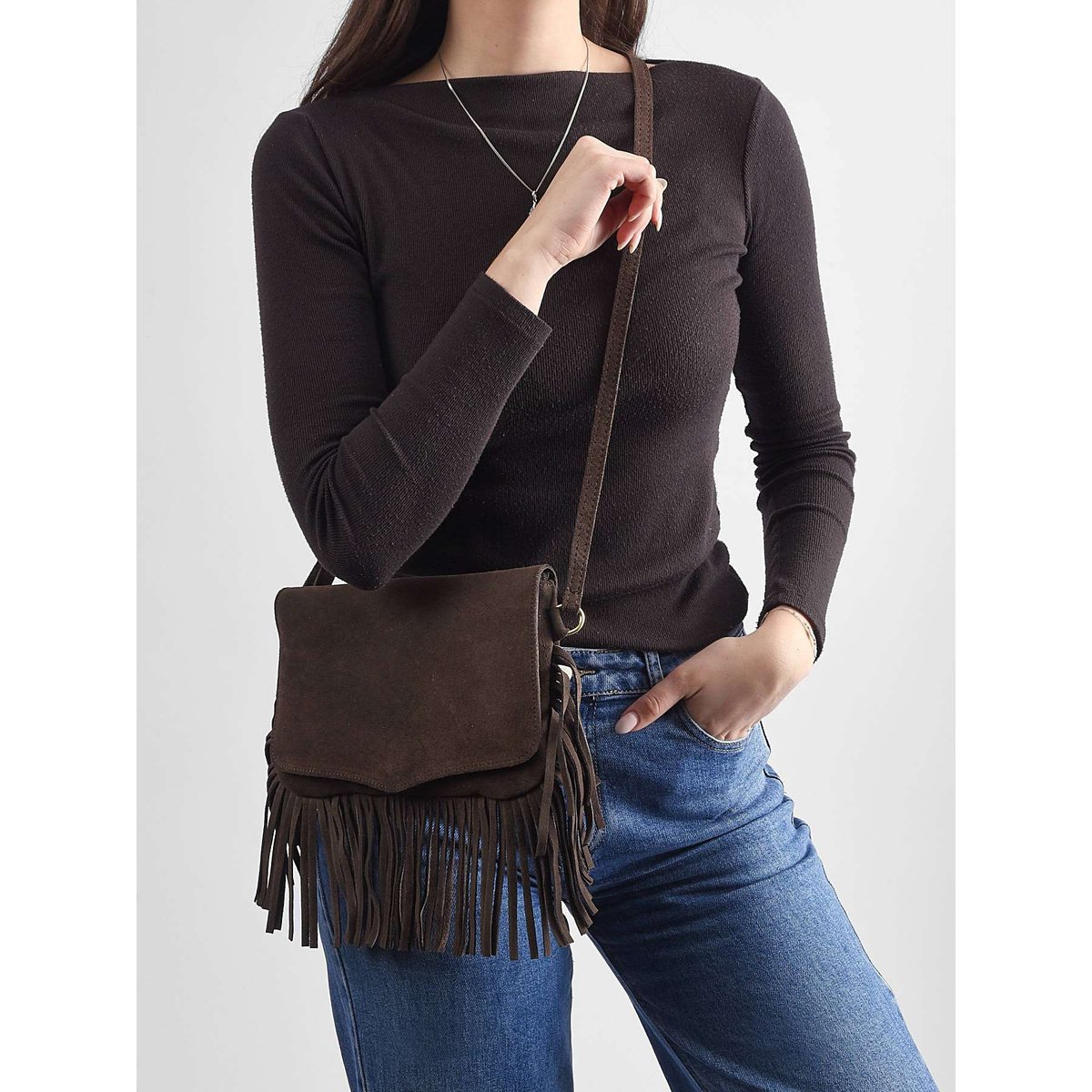 Sac bandoulière Velvet cuir testa moro, MILANO