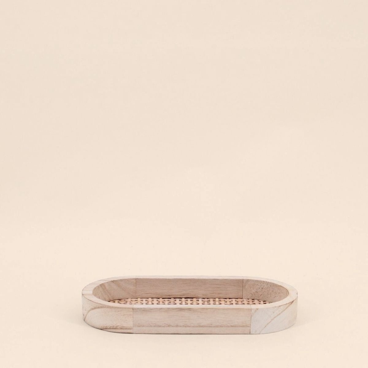 Lot de 2 plateaux ovales en bois et rotin naturel, ORNAMI