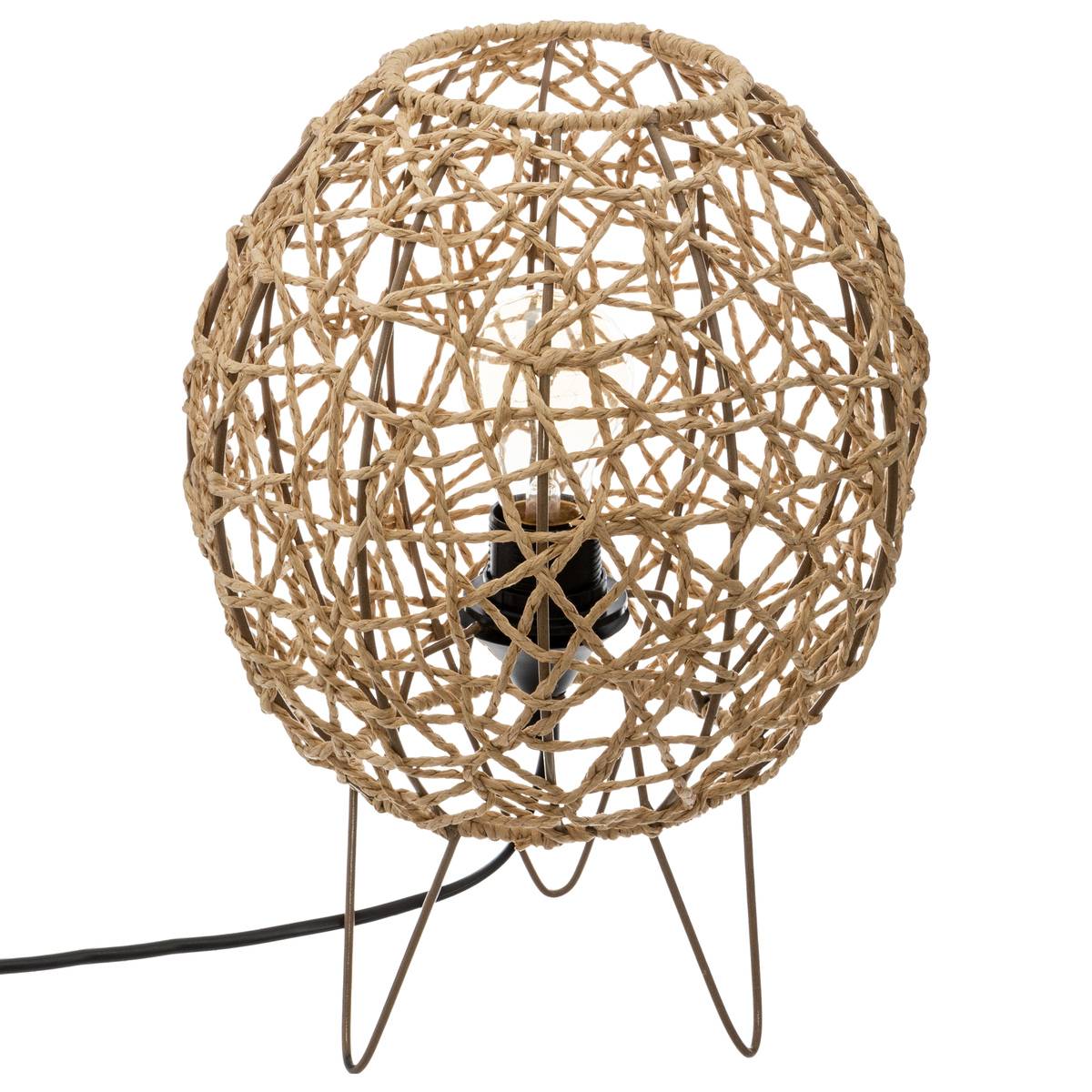 Lampe à poser en papier tressé sur structure fer RAAHE beige, ATMOSPHERA