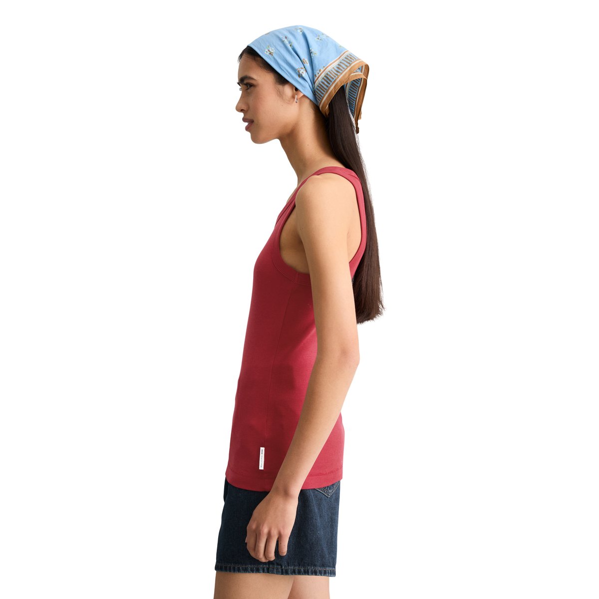 Débardeur côtelé DfC slim en jersey stretch de coton bio rouge, MARC O’POLO DENIM
