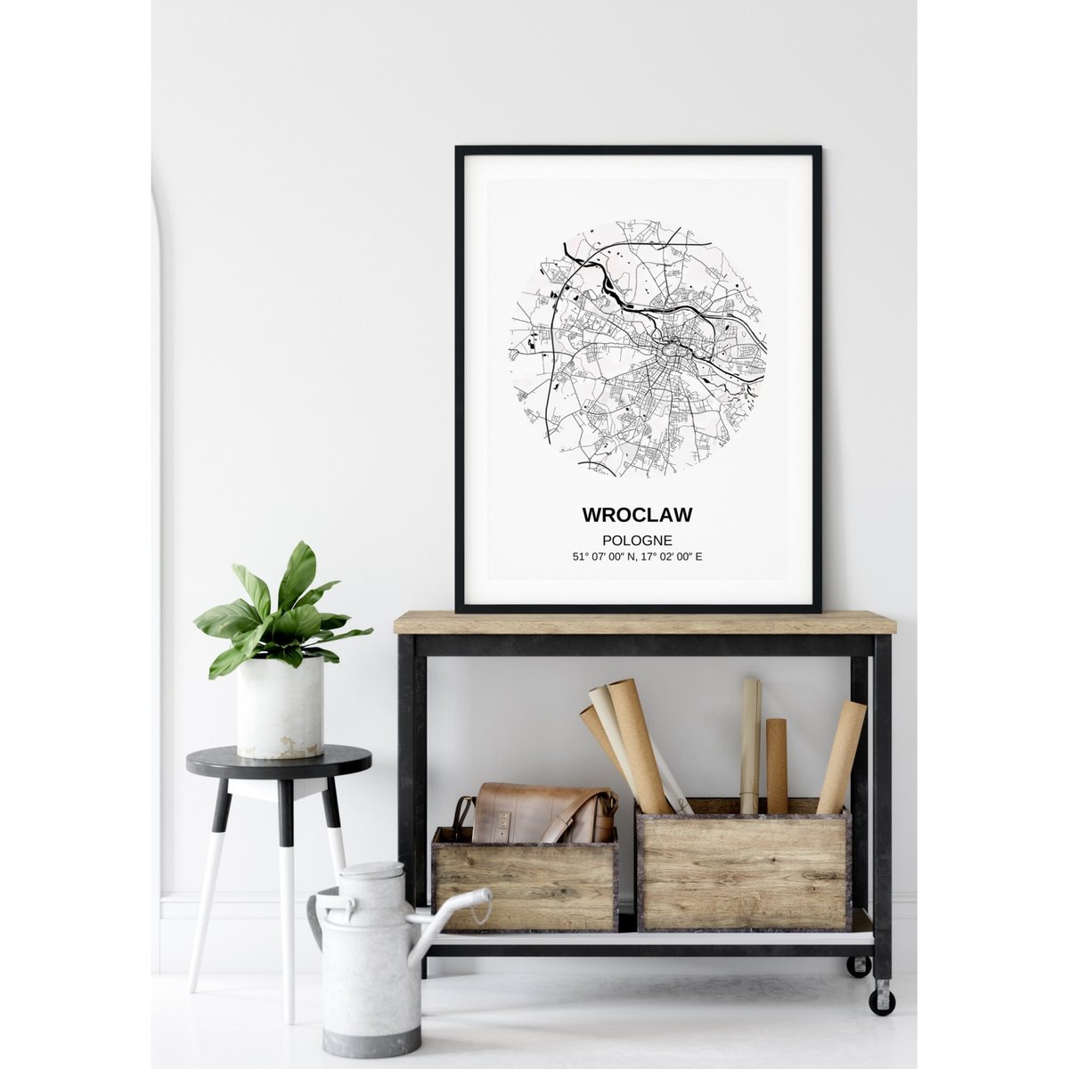 Affiche Carte Wroclaw blanc, L'AFFICHERIE