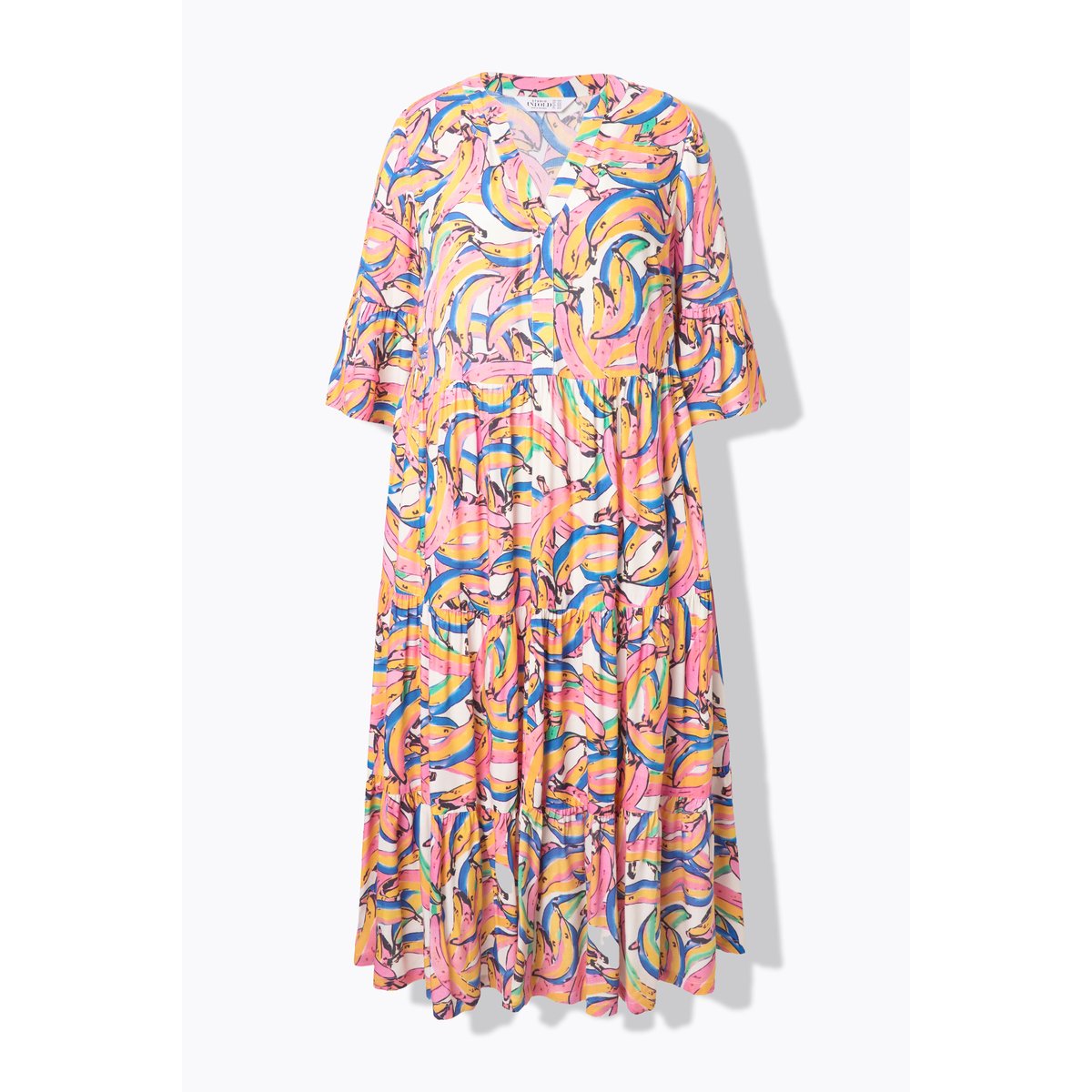 Robe maxi à volants, imprimé bananes blanc cassé, STUDIO UNTOLD