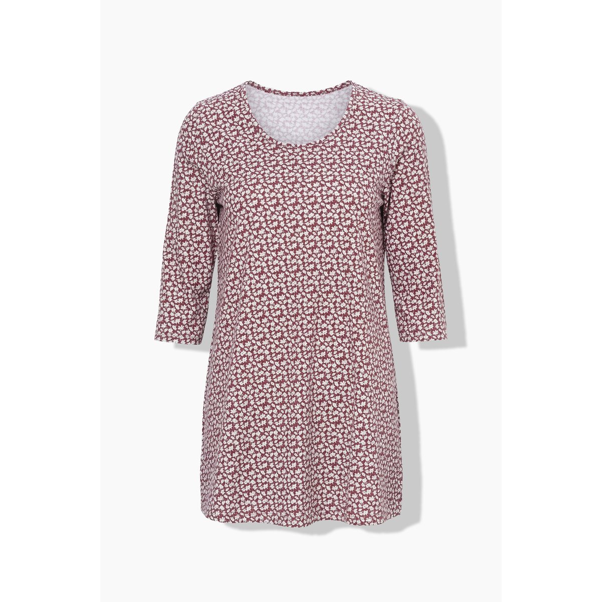 T-shirt long, texturé, coupe en A, col rond brun nougat, ULLA POPKEN