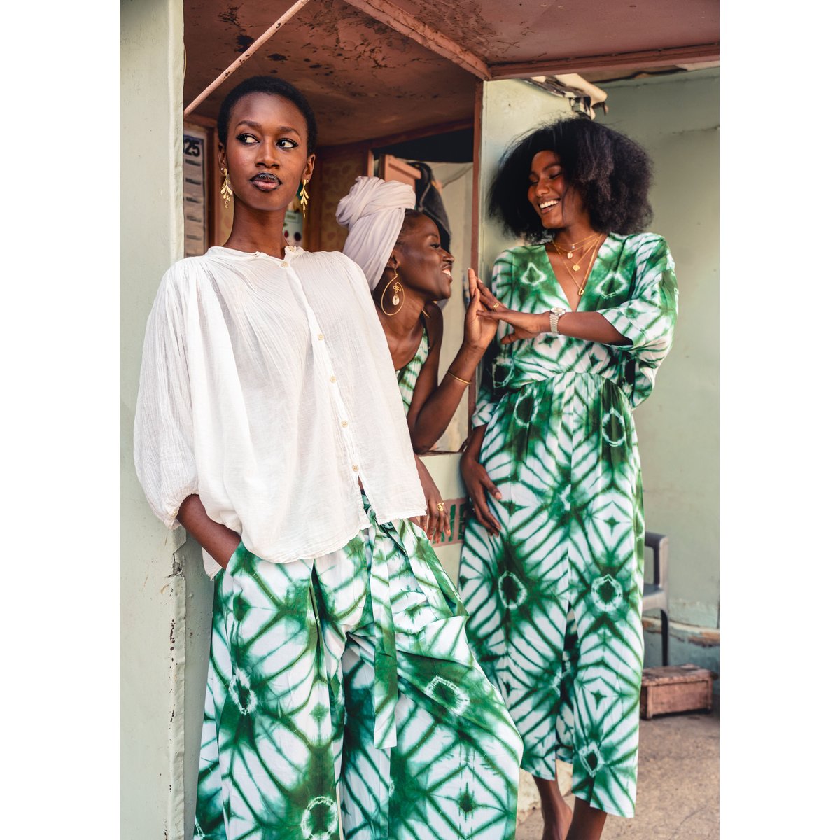 Robe longue manches 3/4 à imprimé vert, LA FEE MARABOUTEE