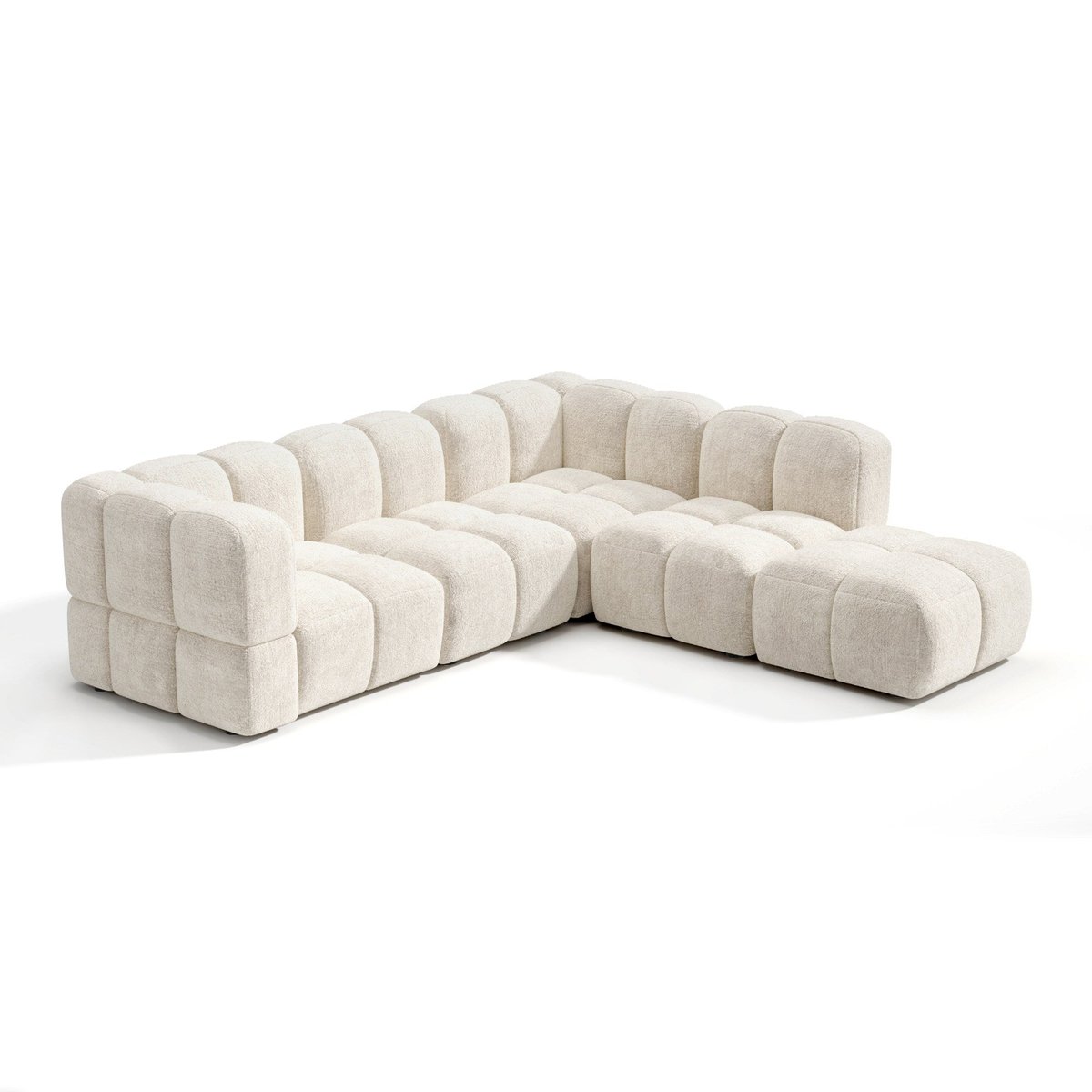 Canapé grand angle droit modulable 7 places en velours texturé NUBI crème, SIA HOME