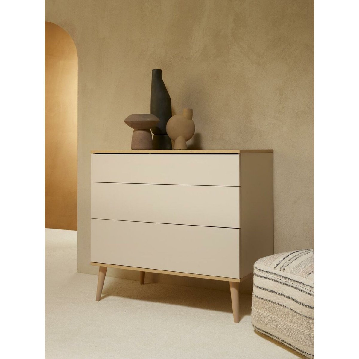 Commode 3 tiroirs beige flow, QUAX