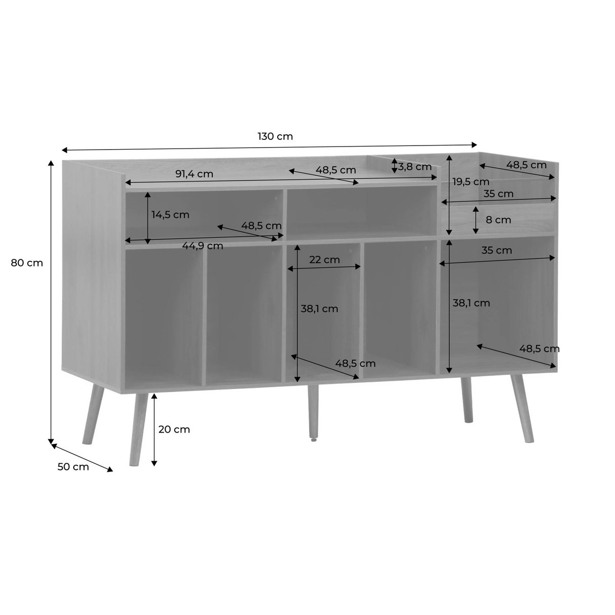 Meuble vinyle XL vintage décor bois foncé 130cm NEPAL bois foncé, SWEEEK