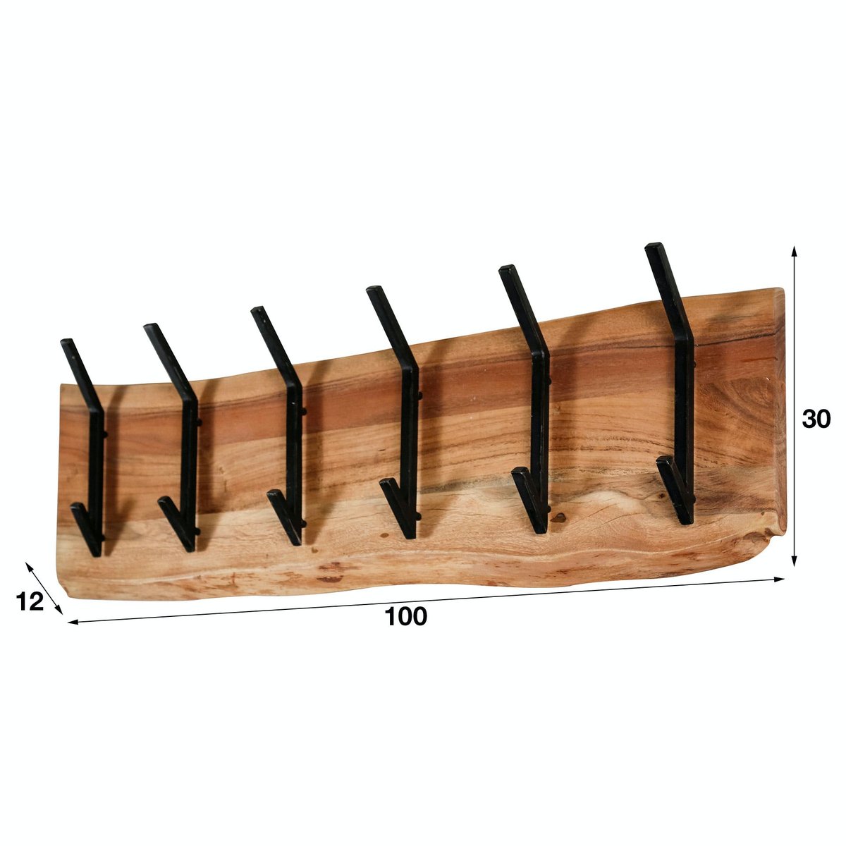 Portemanteau mural bois massif 6 double crochets TRIBECA bois naturel, PIER IMPORT