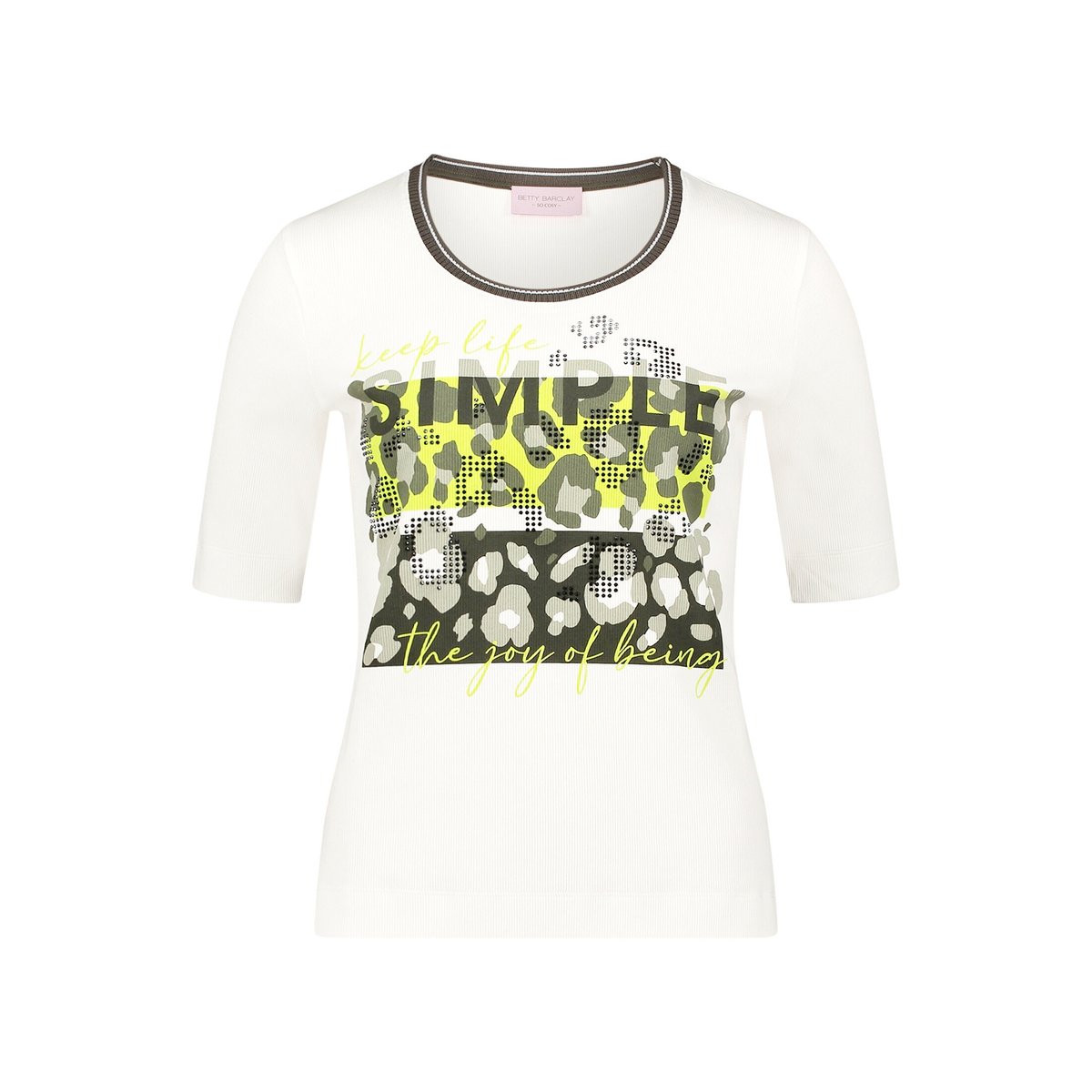 T-shirt basique de texture côtelée patch cream/green, BETTY BARCLAY