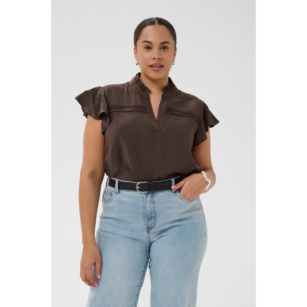 Blouse à manches courtes marron chocolate brown, KAFFE CURVE