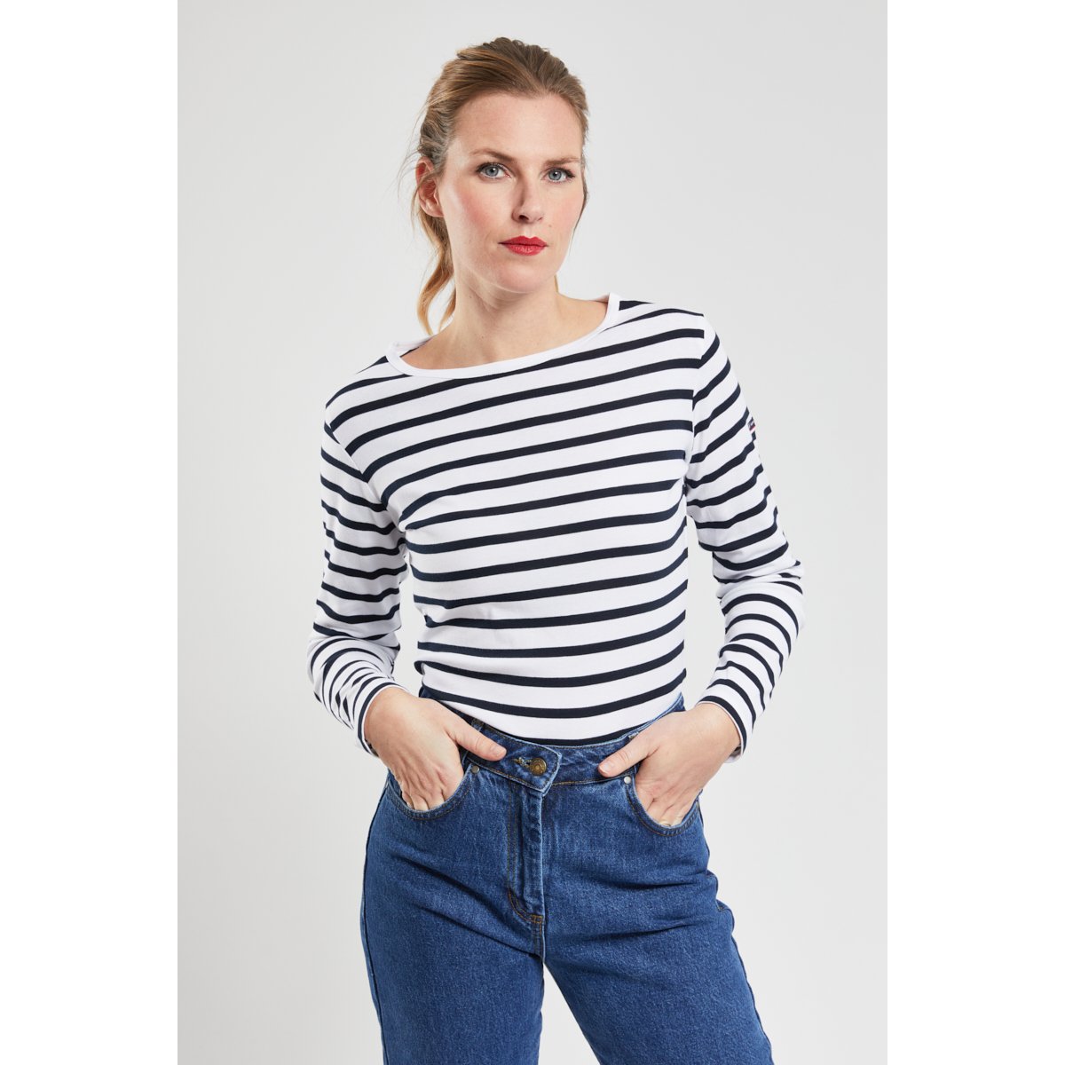 Marinière en coton CROZON blanc/rich navy, ARMOR-LUX