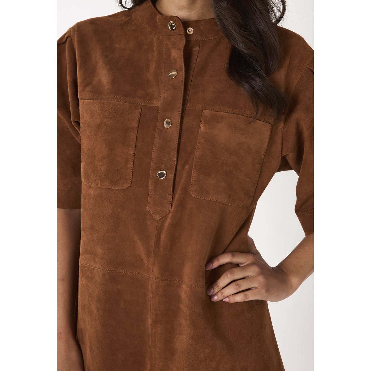 Robe droite en cuir suède PENNY camel fonce, Maison 123