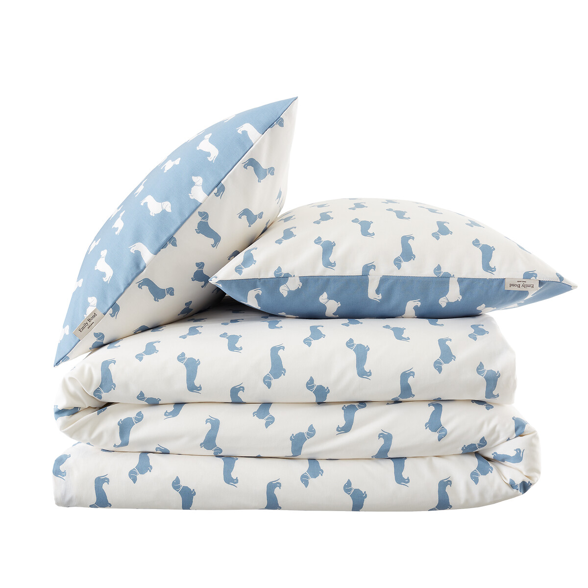 Peggy Dachshund Cotton Reversible Duvet Cover Set blue print, EMILY BOND