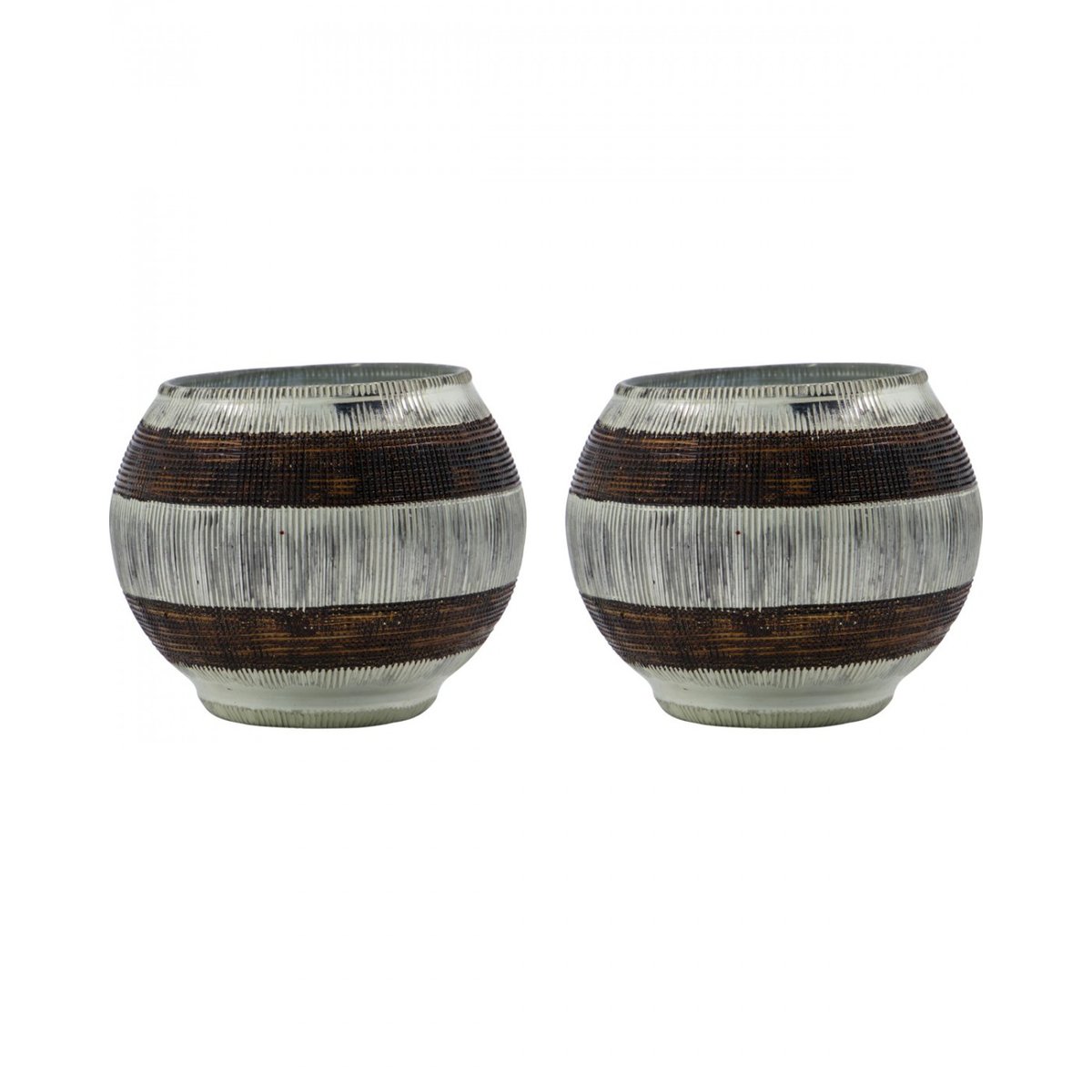 Lot de 2 photophores Stripe 9x7 cm finition argentée, marron, HOUSE DOCTOR