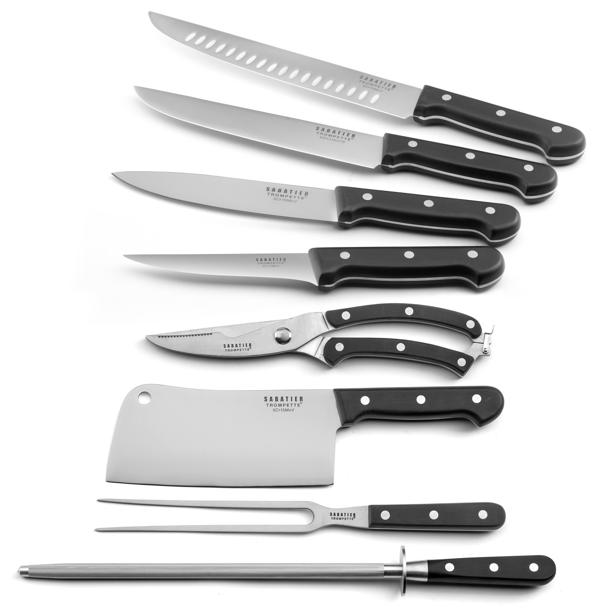 Set 8 couteaux de boucher - UNIVERSAL noir, SABATIER TROMPETTE