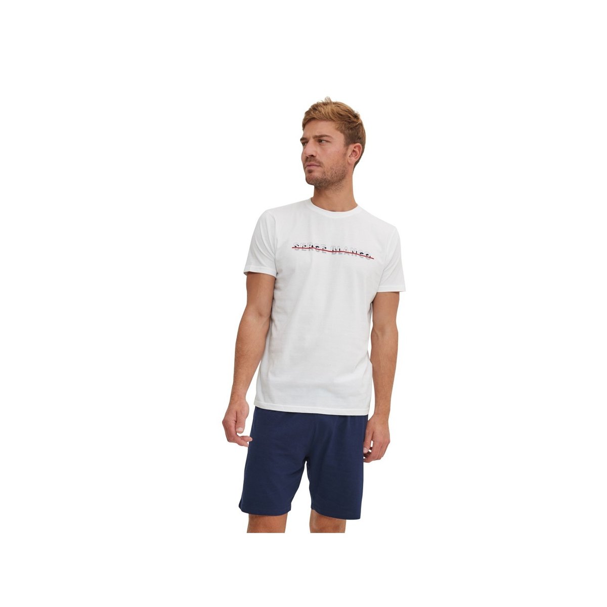 Ensemble Pyjama coton court blanc/bleu, SERGE BLANCO