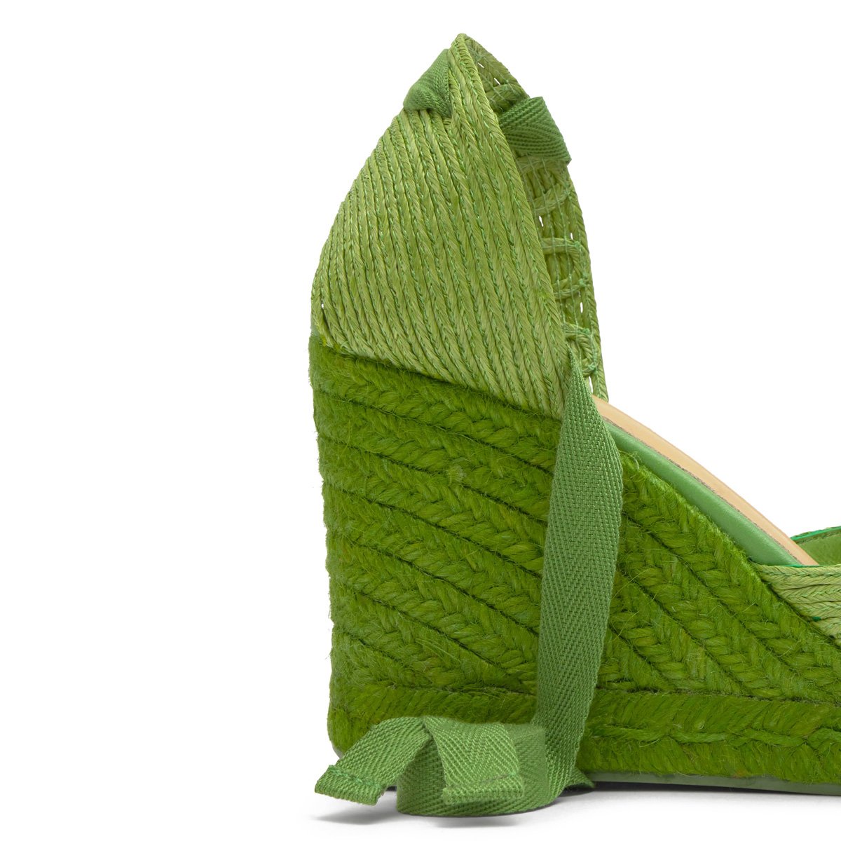 Espadrilles compensées en raphia tressé avec lacets à nouer CACIA PLATFORM vert, CASTANER