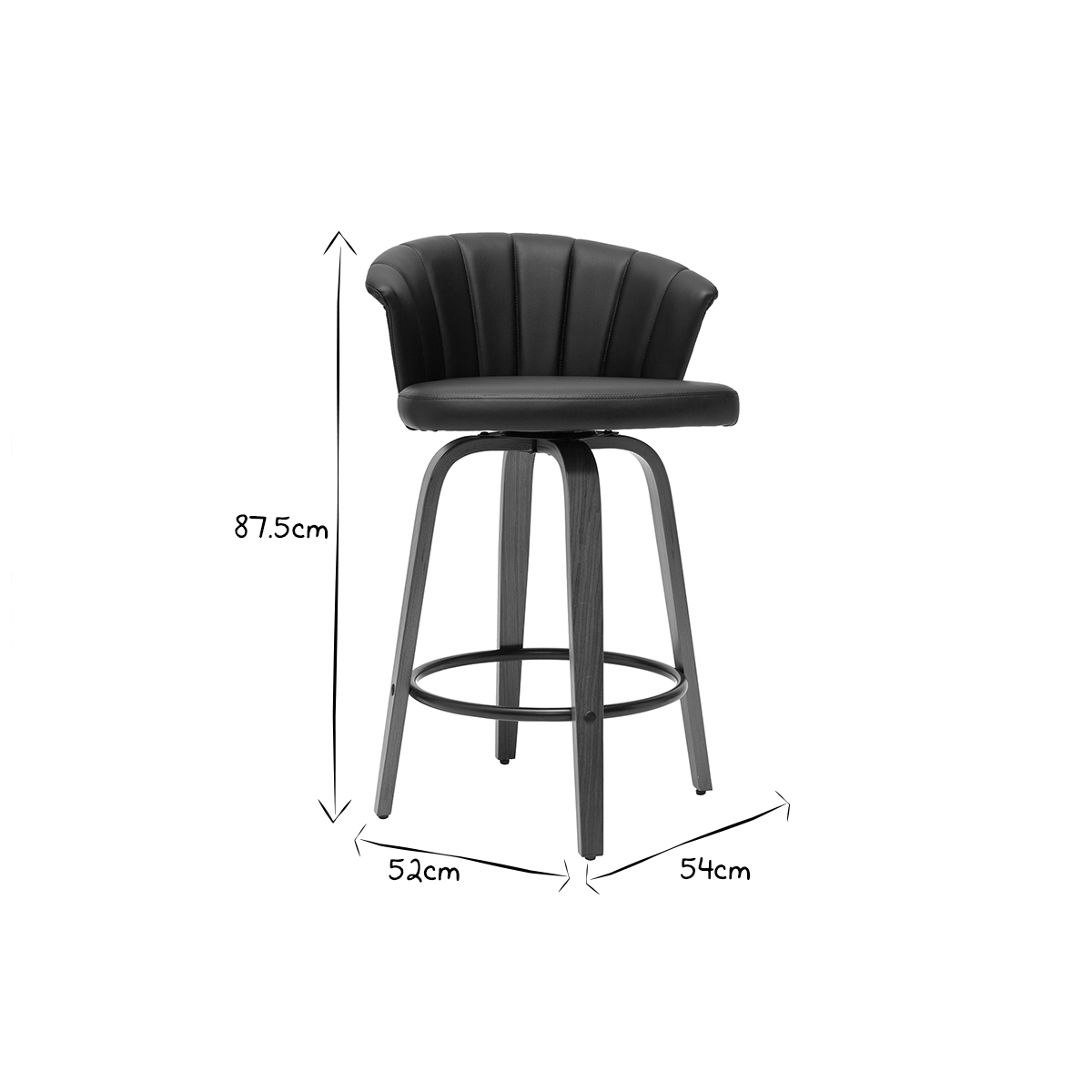Tabouret de bar design pivotant H65cm ALBIN noyer / noir, MILIBOO