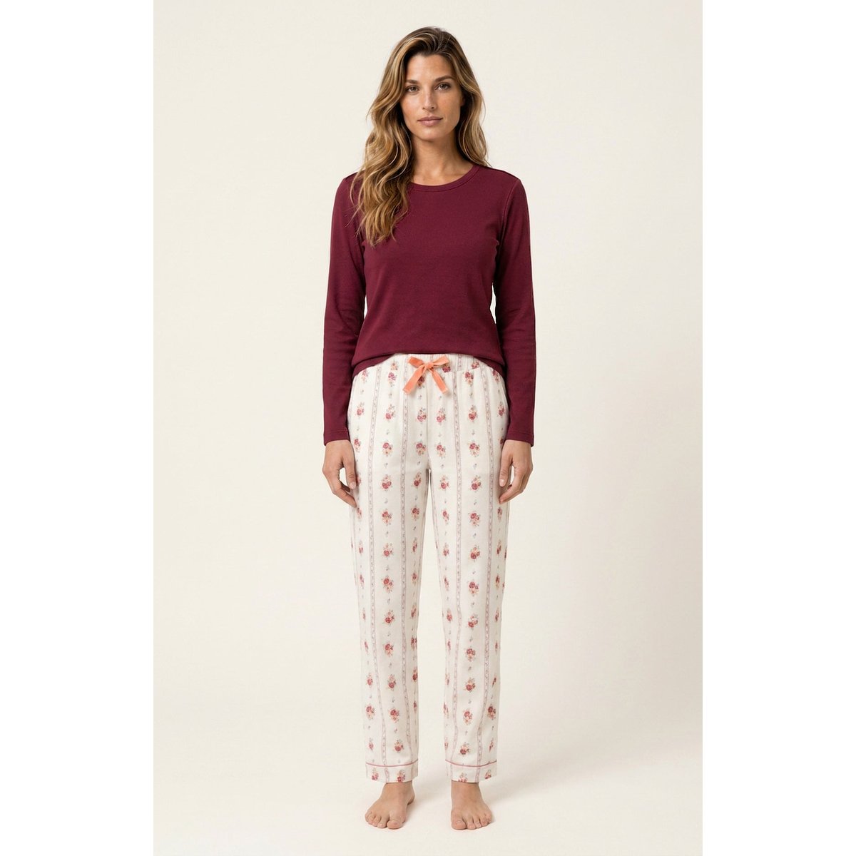 Tee-shirt manches longues en jersey de coton et modal couleur unie Burgundy bordeaux, ARTHUR