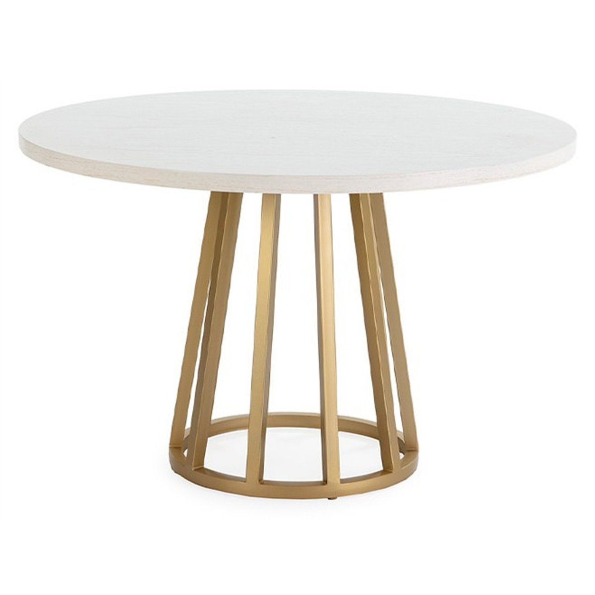 Table à manger ronde bois de mindi et métal blanc et doré, RECOLLECTION
